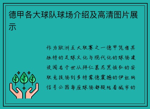 德甲各大球队球场介绍及高清图片展示