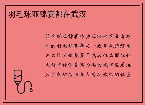 羽毛球亚锦赛都在武汉